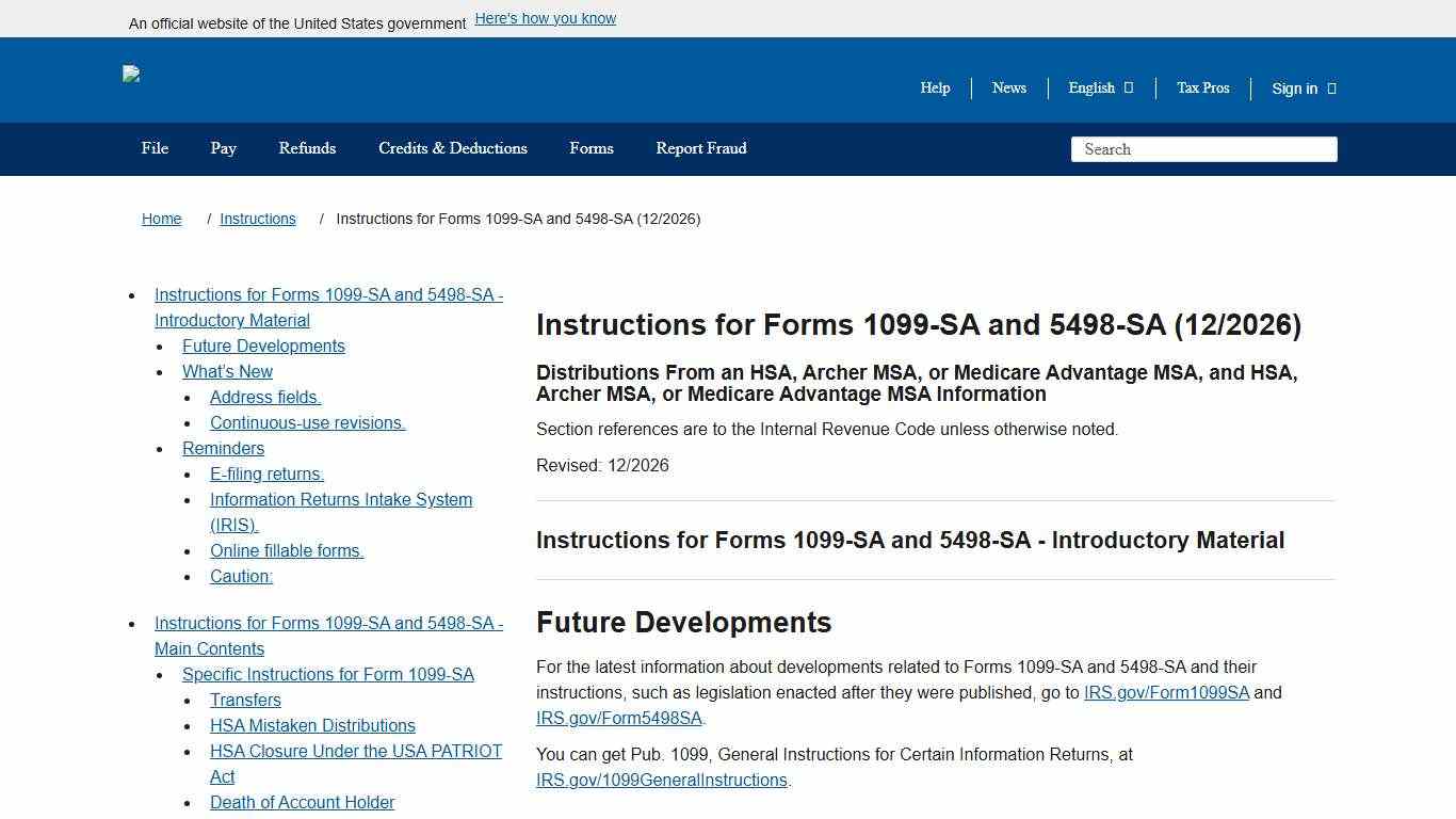 Instructions for Forms 1099-SA and 5498-SA (12/2026) | Internal Revenue Service